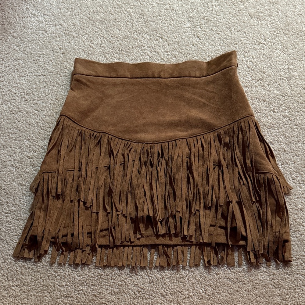 Altar'd State Tan Fringe Mini Skirt